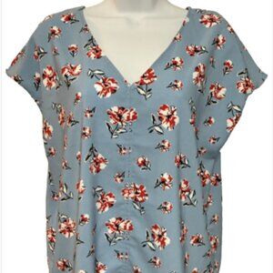 Hilary Radley Ladies Medium Short Sleeve Polyester Multicolor V Neck Blouse